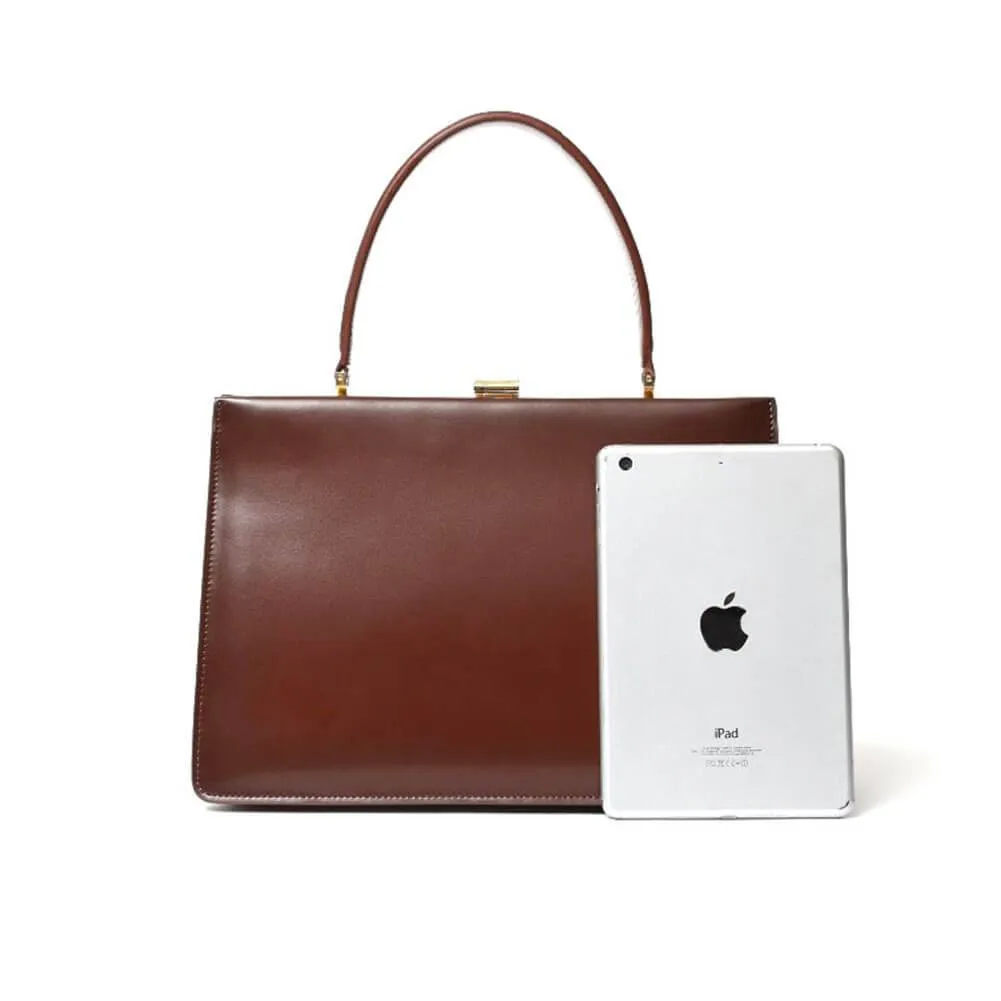 Gold Clip Buckle Top Genuine Leather Tote Lady Business Bag
