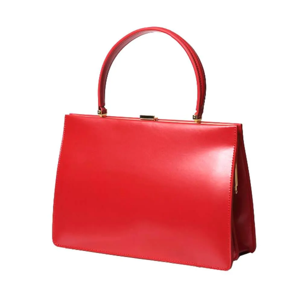 Gold Clip Buckle Top Genuine Leather Tote Lady Business Bag