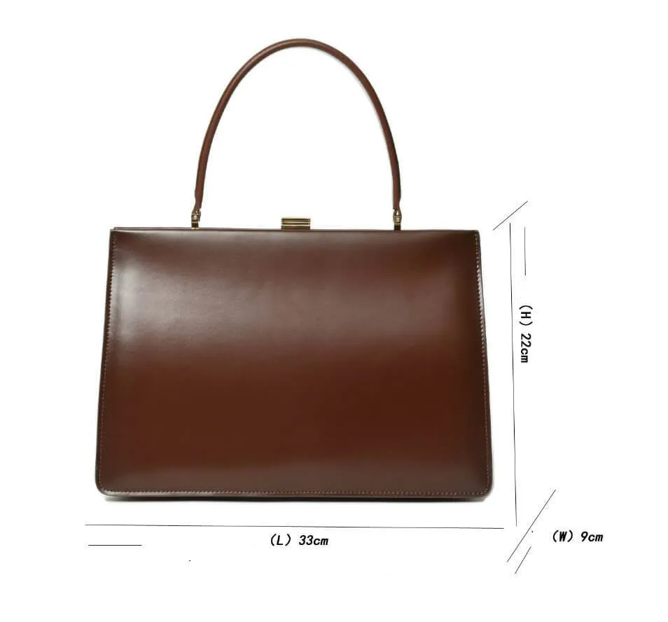 Gold Clip Buckle Top Genuine Leather Tote Lady Business Bag
