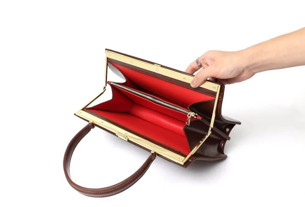 Gold Clip Buckle Top Genuine Leather Tote Lady Business Bag
