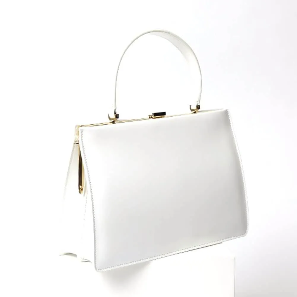 Gold Clip Buckle Top Genuine Leather Tote Lady Business Bag