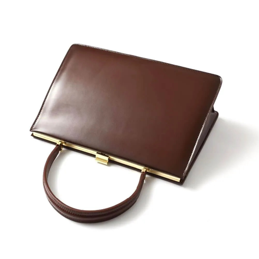 Gold Clip Buckle Top Genuine Leather Tote Lady Business Bag