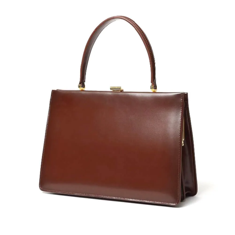 Gold Clip Buckle Top Genuine Leather Tote Lady Business Bag