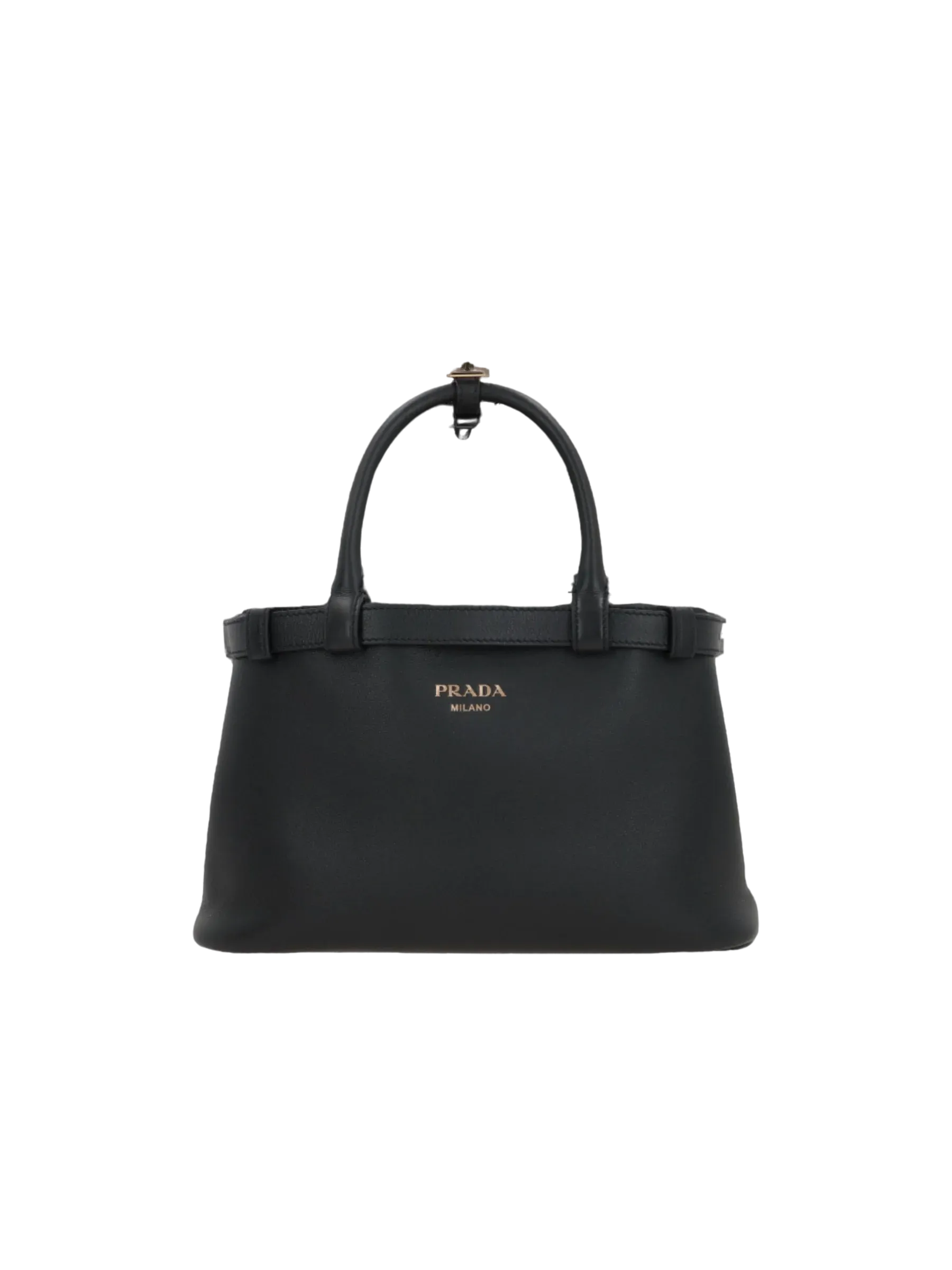 Grainy Leather Handbag with Buckle
