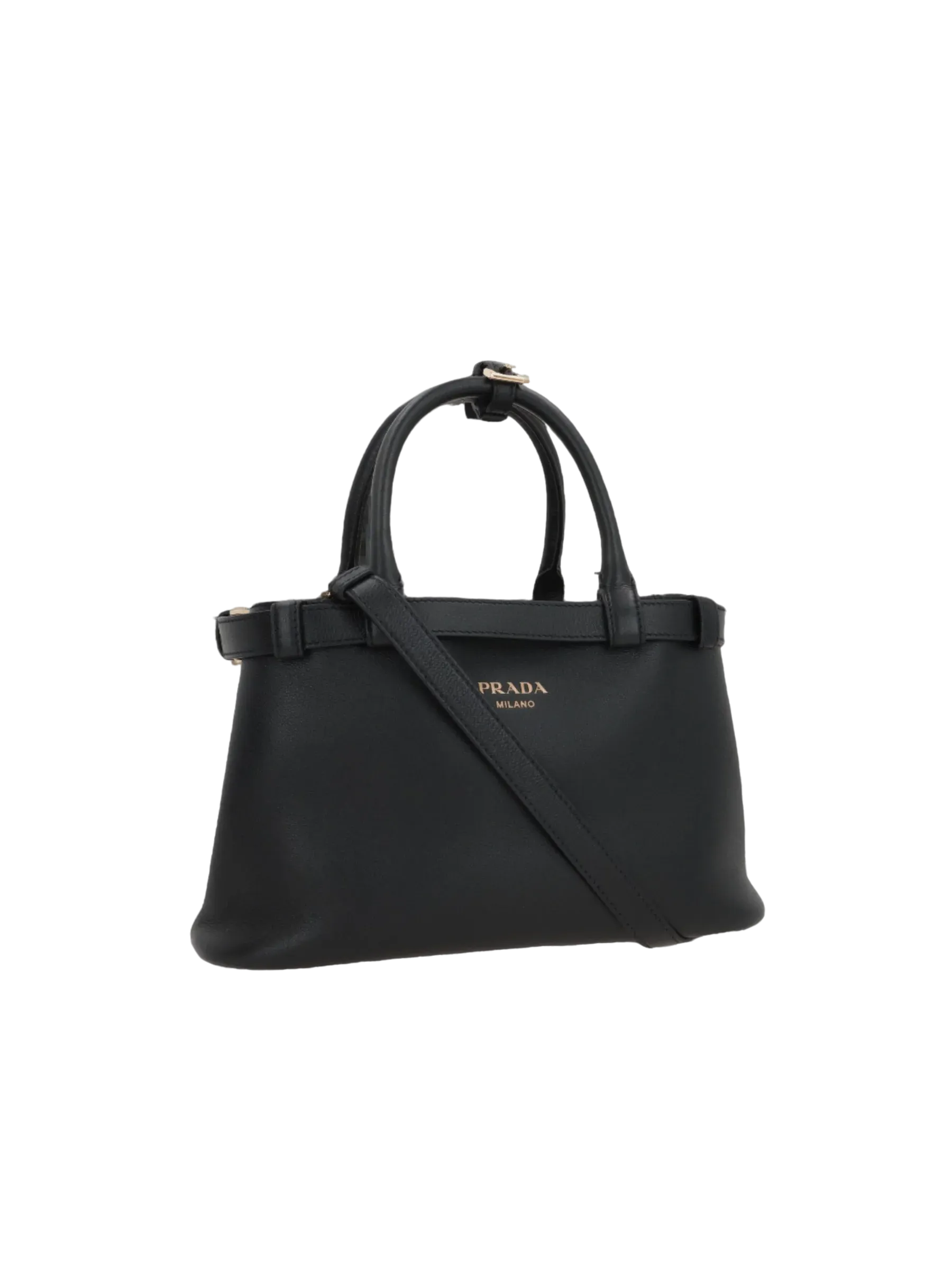 Grainy Leather Handbag with Buckle