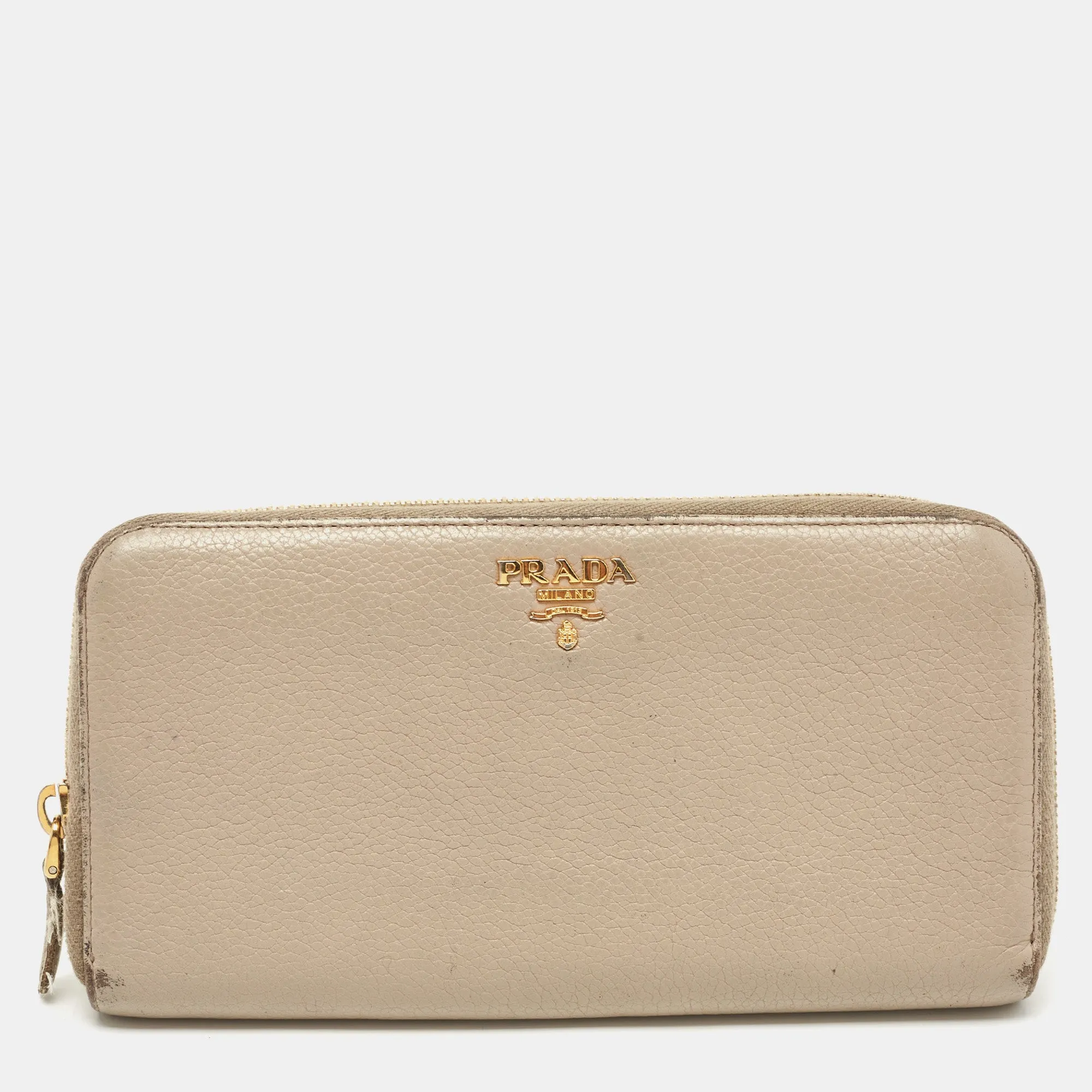 Grey Leather Logo Zip Around Continental Wallet