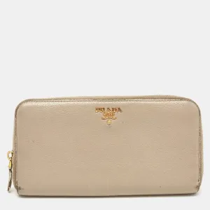 Grey Leather Logo Zip Around Continental Wallet