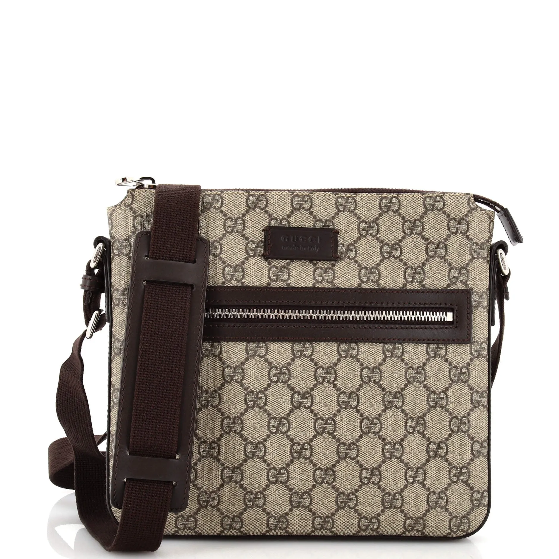 GUCCI Front Zip Messenger GG Coated Canvas Medium