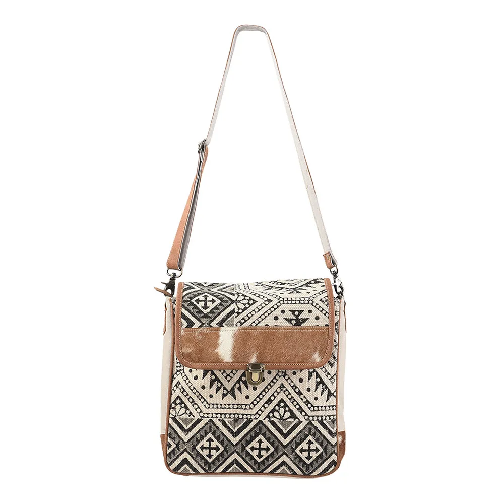 KB173 - KB173-MESSENGER Real Cowhide Leather and Upcycled Canvas Ladies Bag 13 x 12 - KB173