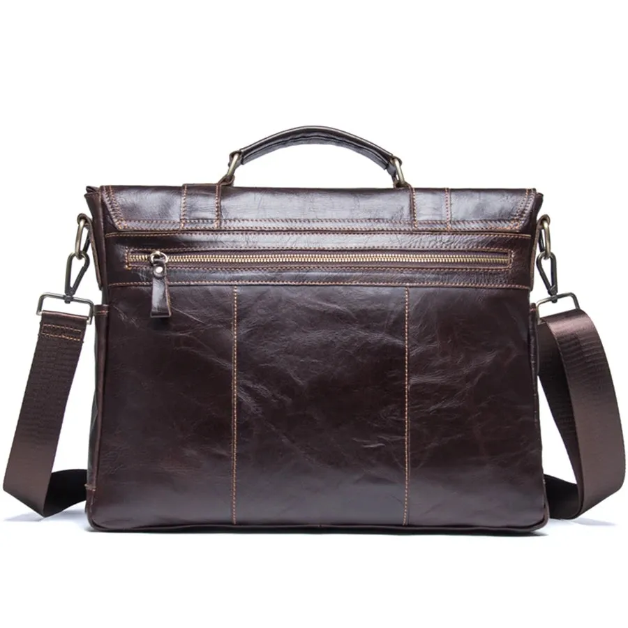 Large Capacity Spacious Buckle-closing Front Pocket Flap-over Male Messenger Hand Bags Genuine Leather Men Crossbody Bag