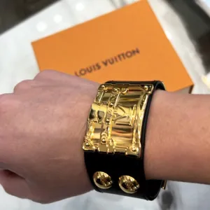 Louis Vuitton Leather Gold Trunk Cuff Bracelet