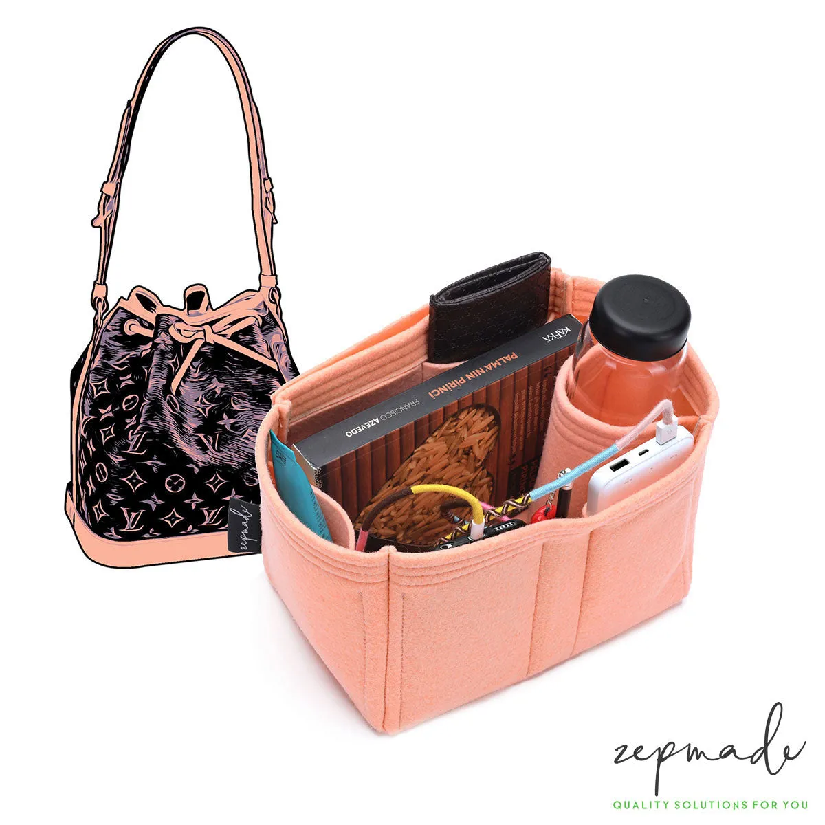 Louis Vuitton NOÉ Organizer Insert, Bag Organizer with Single Bottle and Pen Holders