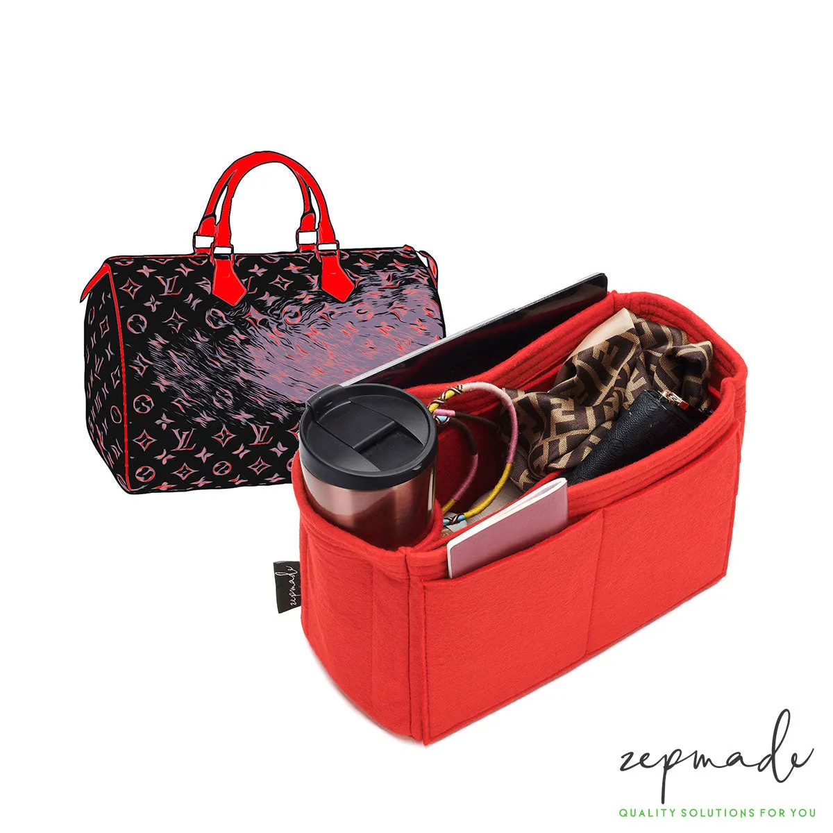 Louis Vuitton Speedy Organizer Insert, Bag Organizer with Single Bottle Holder and Exterior Pockets