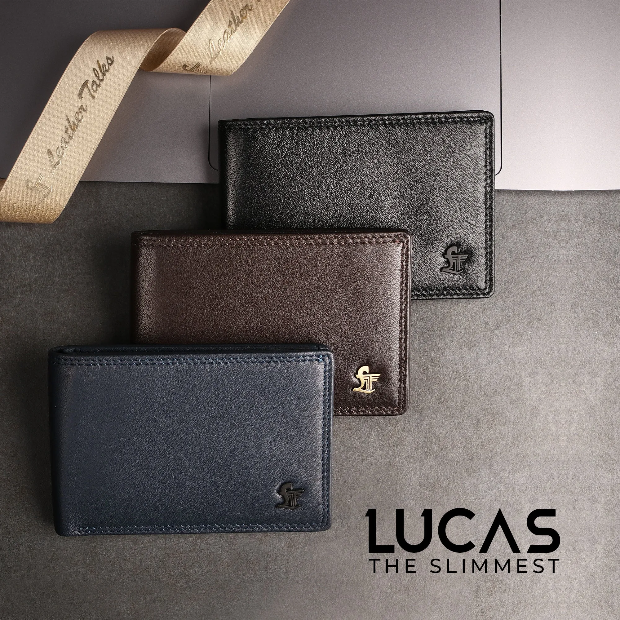 Lucas Bifold Slim Wallet | Pure Leather Wallet for Men | Male Leather Wallet| Color: Brown, Black & Blue