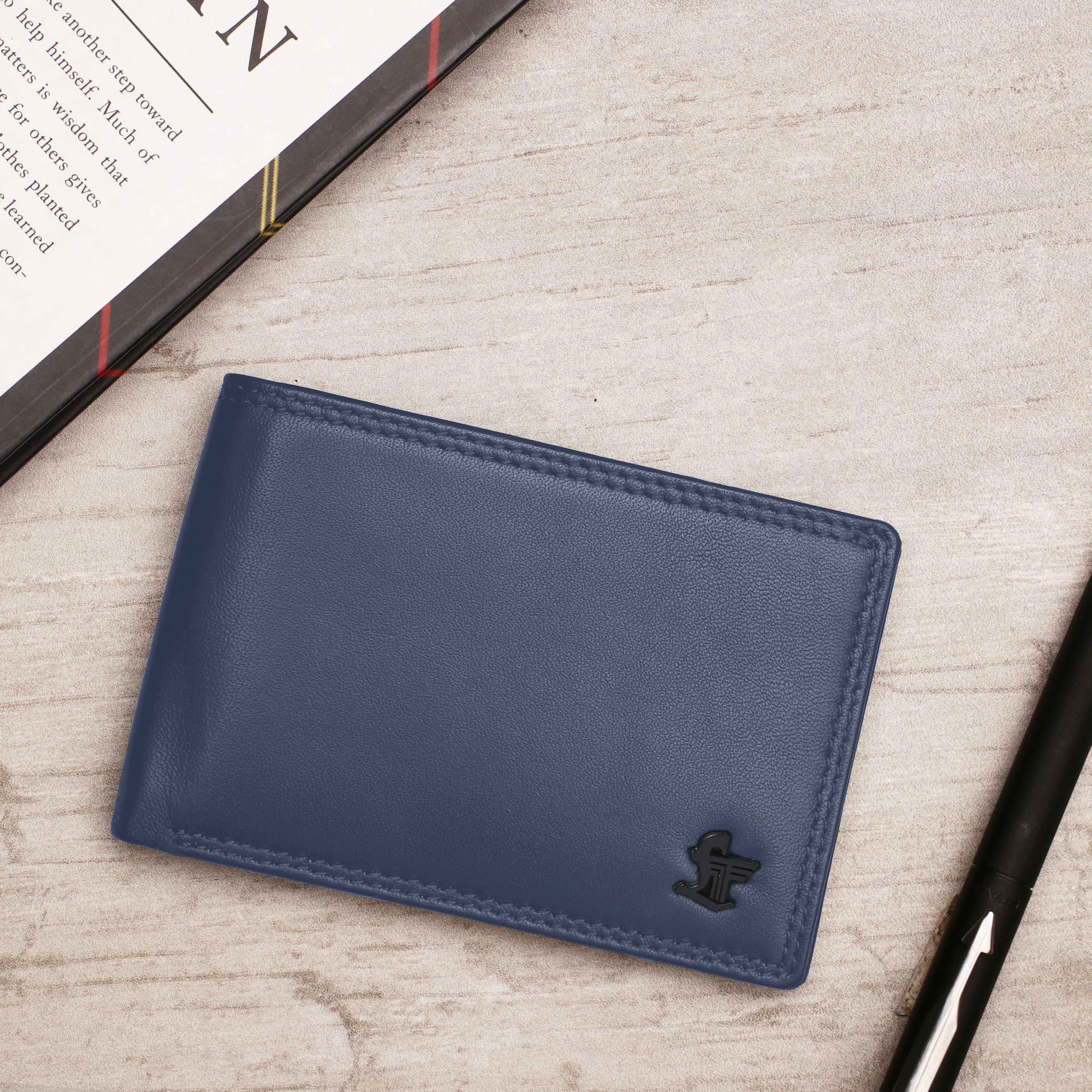 Lucas Bifold Slim Wallet | Pure Leather Wallet for Men | Male Leather Wallet| Color: Brown, Black & Blue