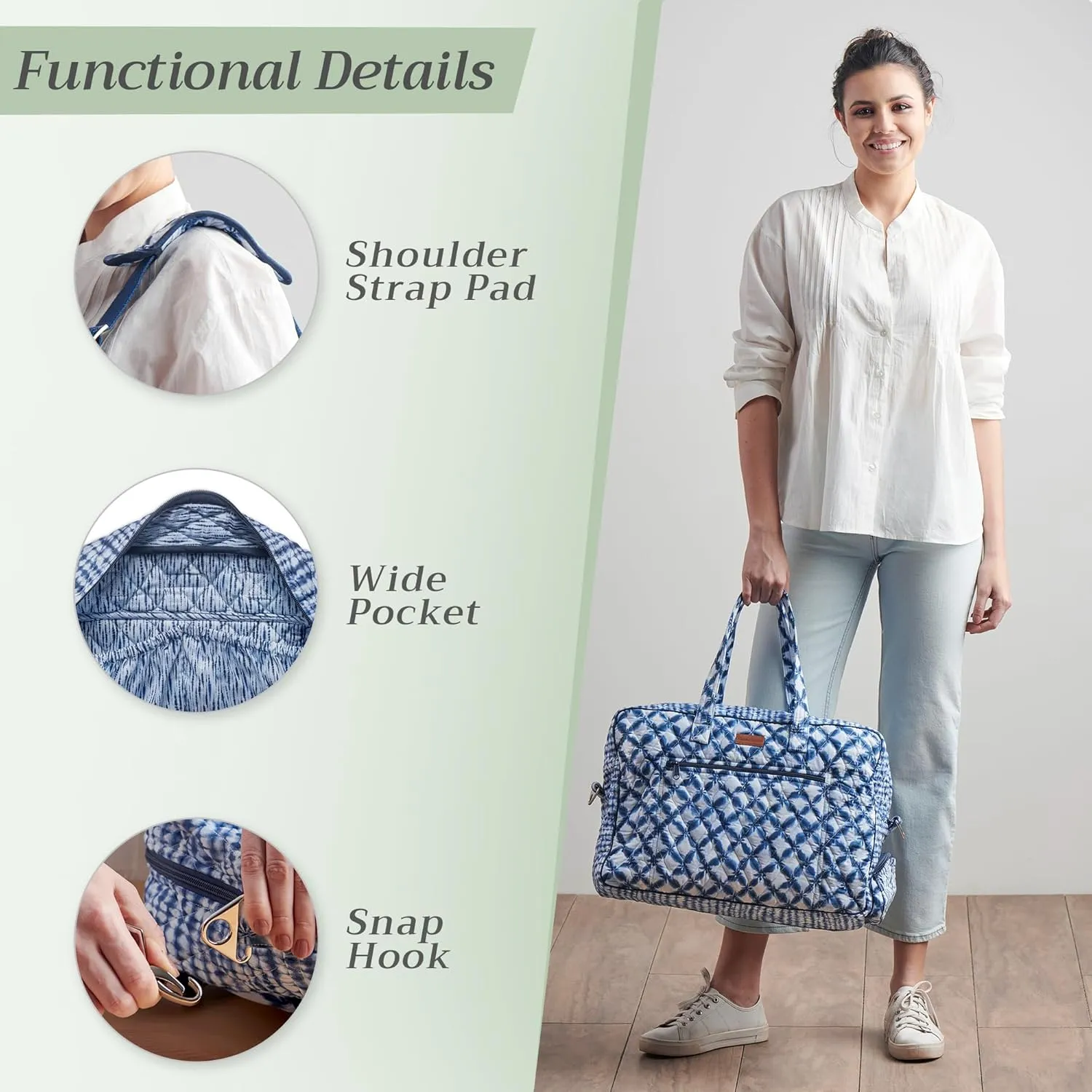 Maison d' Hermine Weekender Bags for Women Cotton Quilted Duffel Overnight Luggage Weekend Bag for Men Gym Sports Gifts Travel Business Travellers Family Trip