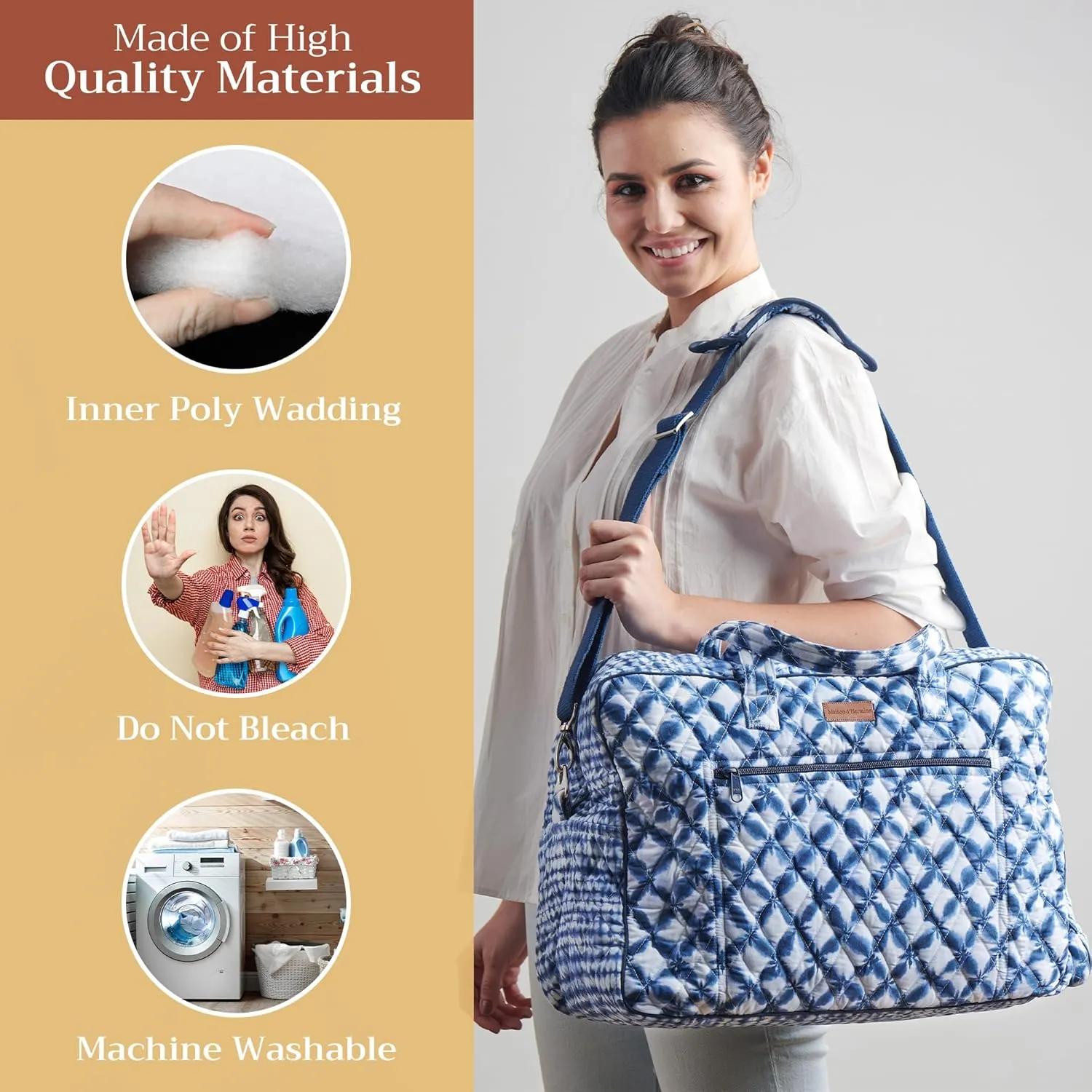 Maison d' Hermine Weekender Bags for Women Cotton Quilted Duffel Overnight Luggage Weekend Bag for Men Gym Sports Gifts Travel Business Travellers Family Trip