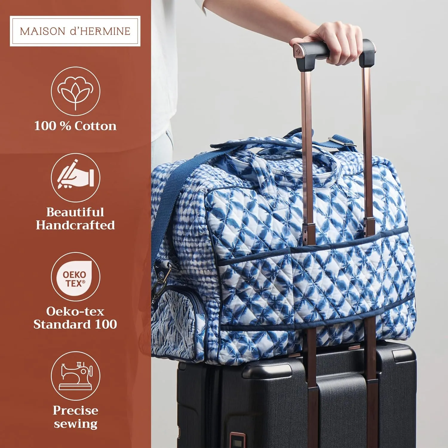 Maison d' Hermine Weekender Bags for Women Cotton Quilted Duffel Overnight Luggage Weekend Bag for Men Gym Sports Gifts Travel Business Travellers Family Trip