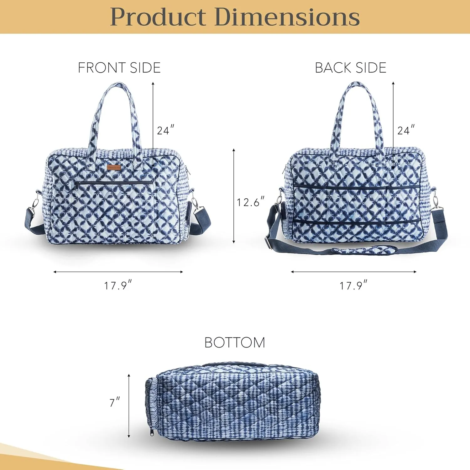 Maison d' Hermine Weekender Bags for Women Cotton Quilted Duffel Overnight Luggage Weekend Bag for Men Gym Sports Gifts Travel Business Travellers Family Trip