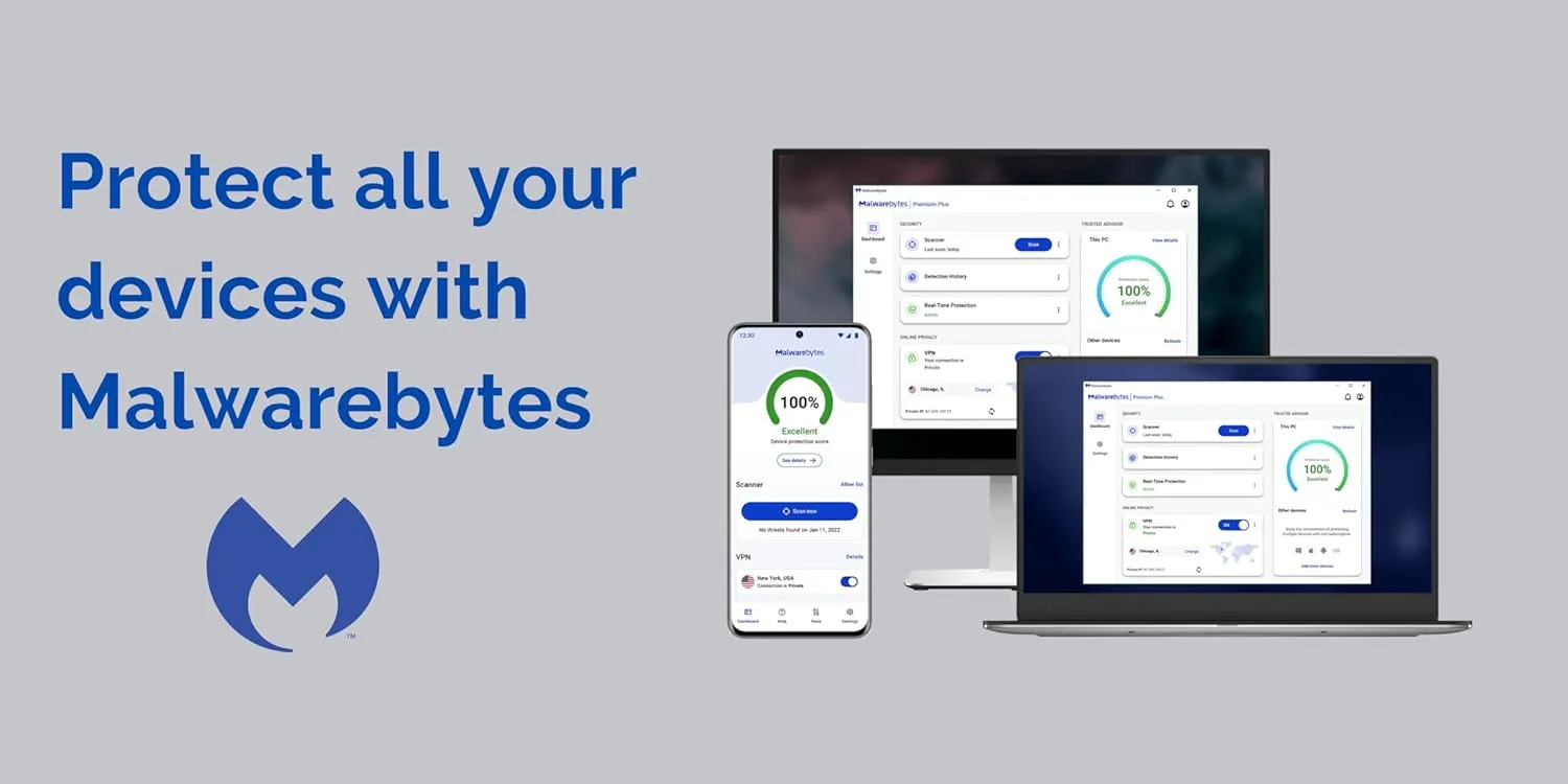 Malwarebytes Premium   Privacy VPN bundle | 1 Year, 2 Devices | Windows, Mac OS, Android, Apple iOS, Chrome [Online Code]