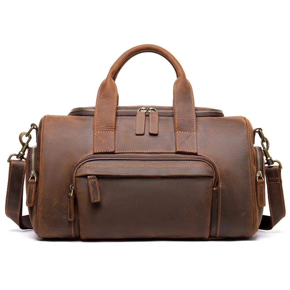 MARRANT 1133 Handmade Crazy Horse Leather Duffle Bags Large Men Travel Weekender Overnight Bag Genuine Leather Travel Bag