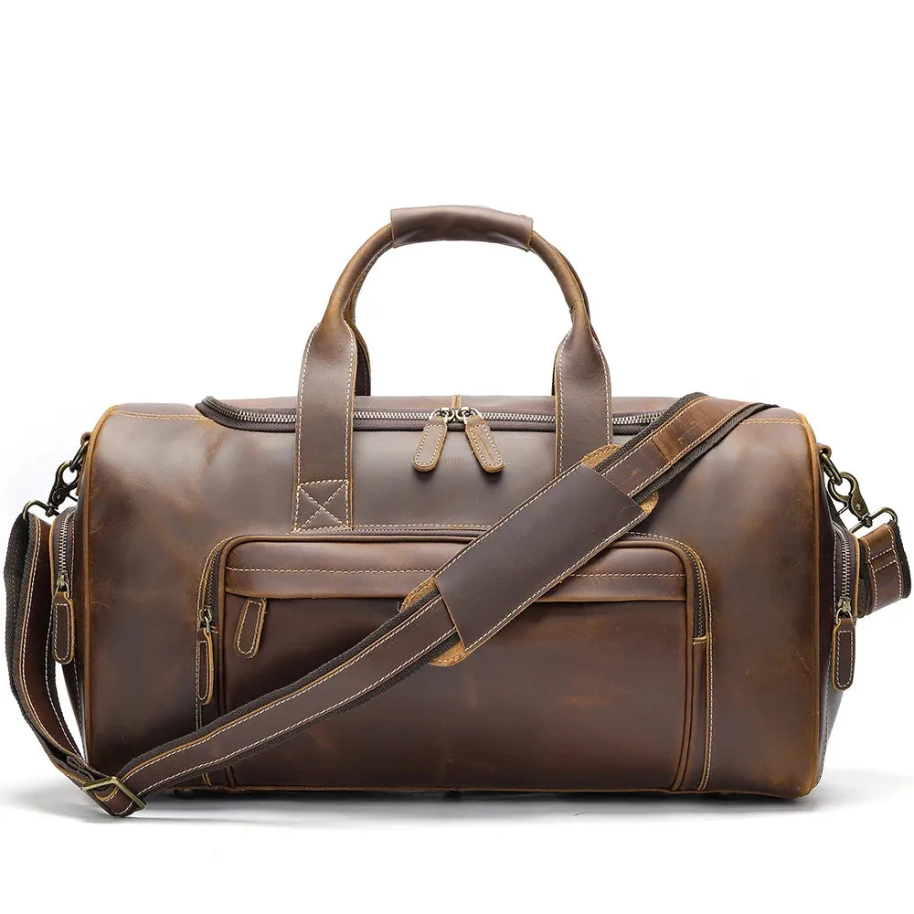 MARRANT 1133 Handmade Crazy Horse Leather Duffle Bags Large Men Travel Weekender Overnight Bag Genuine Leather Travel Bag