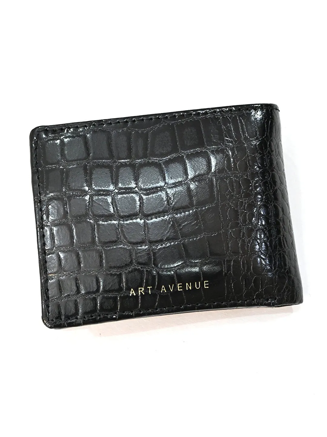 MEN BLACK TEXTURED GENUINE LEATHER WALLET