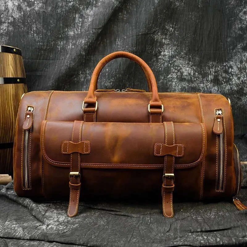 Mens Large Duffel Bag Genuine Leather Weekender Luggage