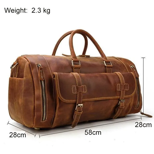 Mens Large Duffel Bag Genuine Leather Weekender Luggage