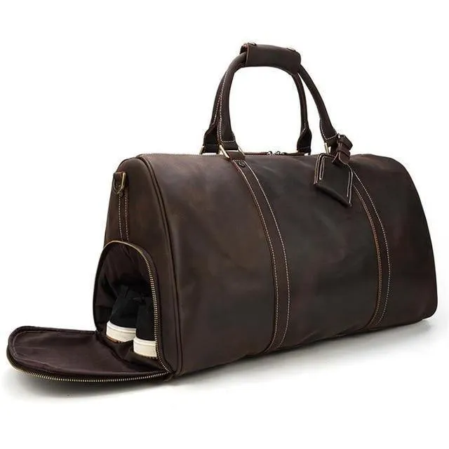 Mens Large Duffel Bag Genuine Leather Weekender Luggage