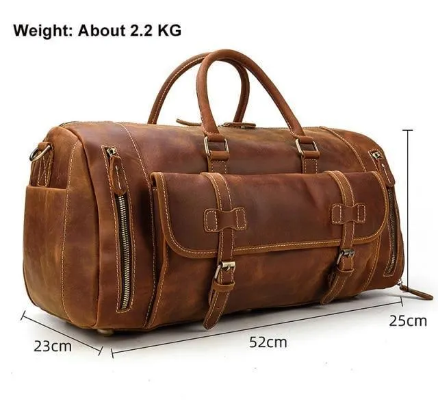 Mens Large Duffel Bag Genuine Leather Weekender Luggage