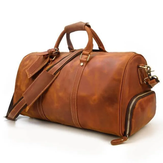 Mens Large Duffel Bag Genuine Leather Weekender Luggage