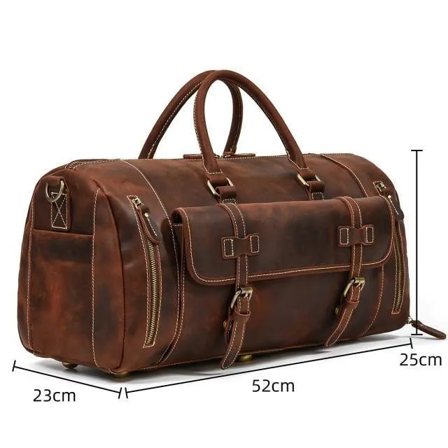 Mens Large Duffel Bag Genuine Leather Weekender Luggage