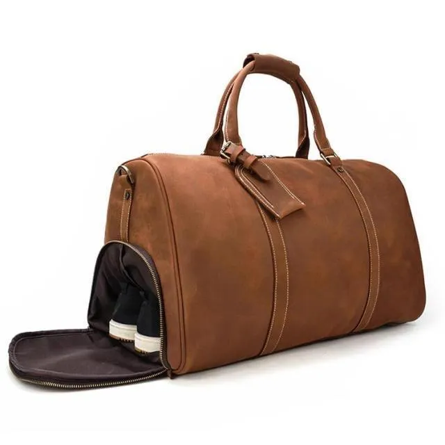 Mens Large Duffel Bag Genuine Leather Weekender Luggage
