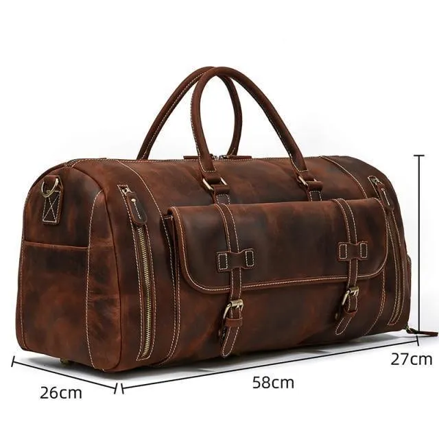 Mens Large Duffel Bag Genuine Leather Weekender Luggage