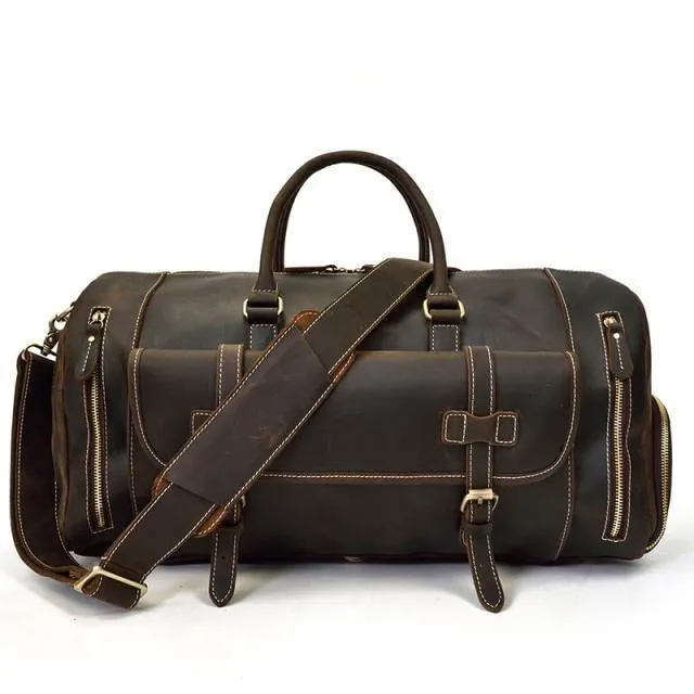 Mens Large Duffel Bag Genuine Leather Weekender Luggage