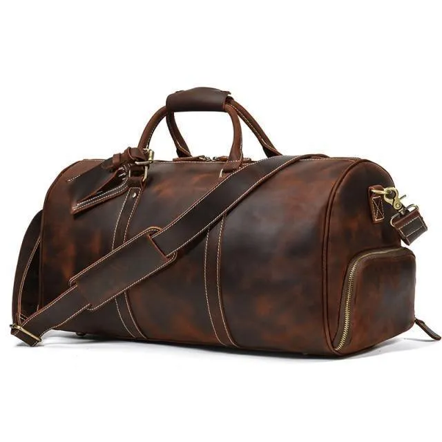 Mens Large Duffel Bag Genuine Leather Weekender Luggage