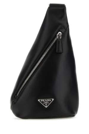 Men's Raffia Leather One Shoulder Backpack in Nero | 2VZ0982DDJ