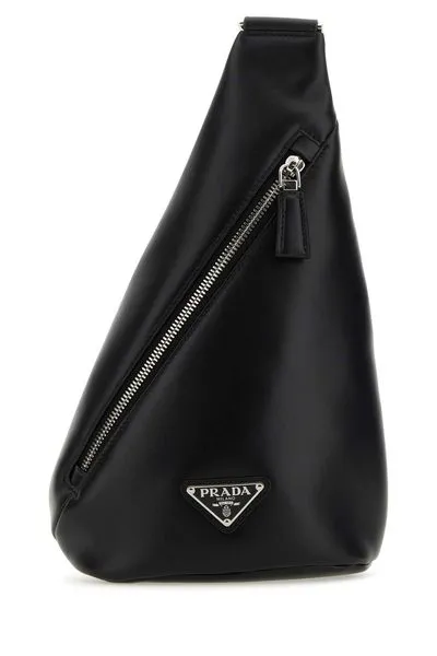 Men's Raffia Leather One Shoulder Backpack in Nero | 2VZ0982DDJ