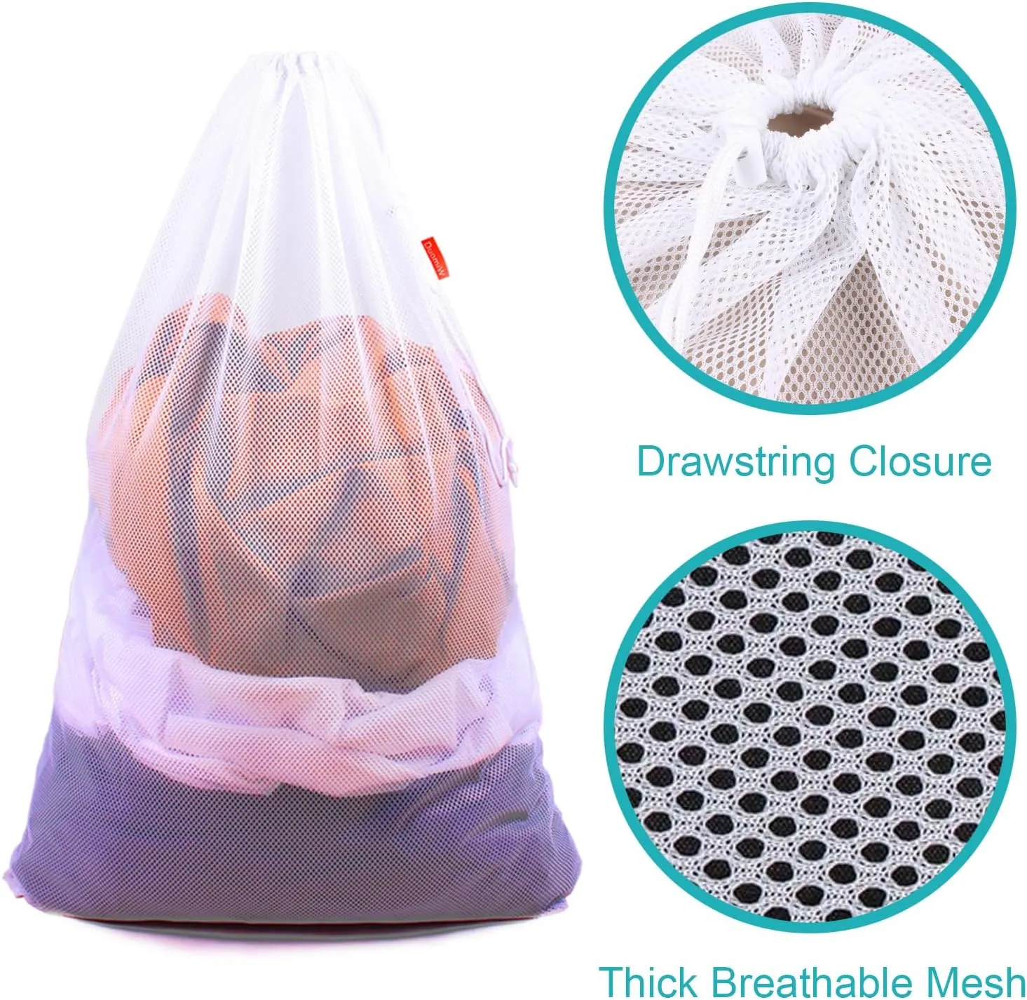 Mesh Laundry Bag Heavy Duty Drawstring Bag, Factories, College, Dorm, Travel and Apartment Dwellers, 24 x 36 Inches, 2 Pack, Black&White