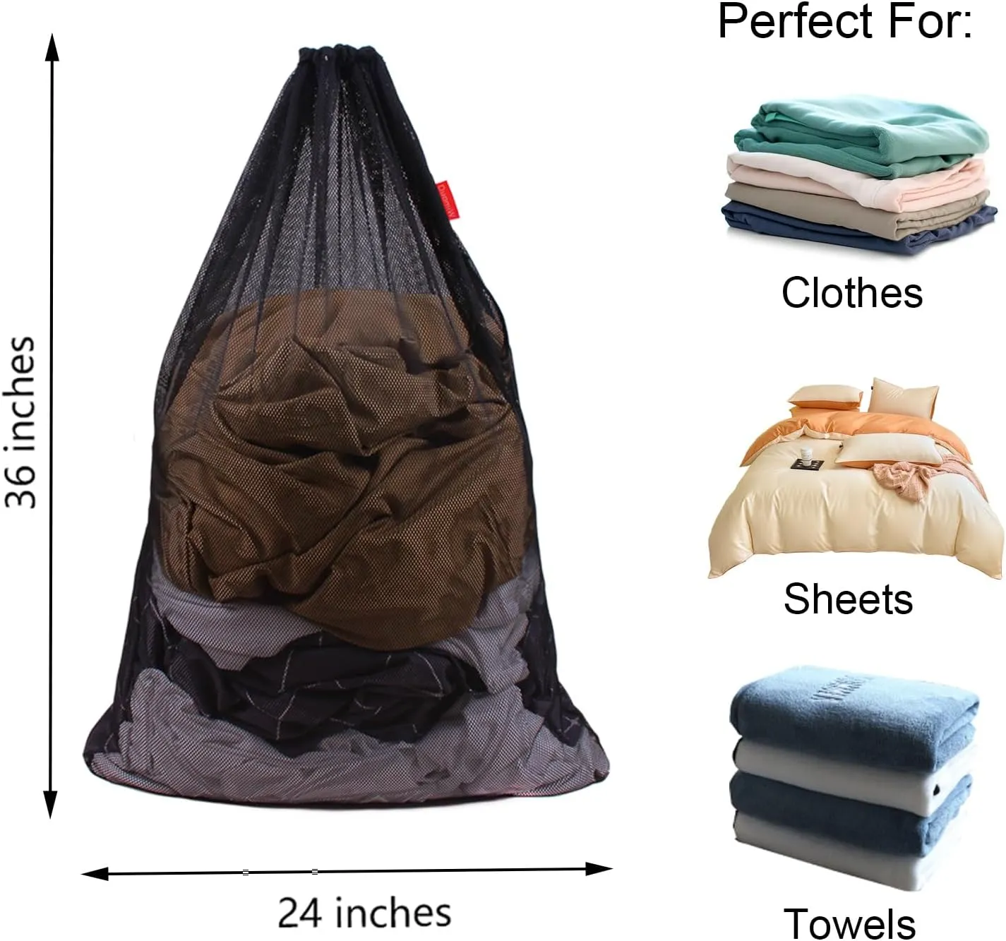 Mesh Laundry Bag Heavy Duty Drawstring Bag, Factories, College, Dorm, Travel and Apartment Dwellers, 24 x 36 Inches, 2 Pack, Black&White