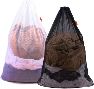 Mesh Laundry Bag Heavy Duty Drawstring Bag, Factories, College, Dorm, Travel and Apartment Dwellers, 24 x 36 Inches, 2 Pack, Black&White