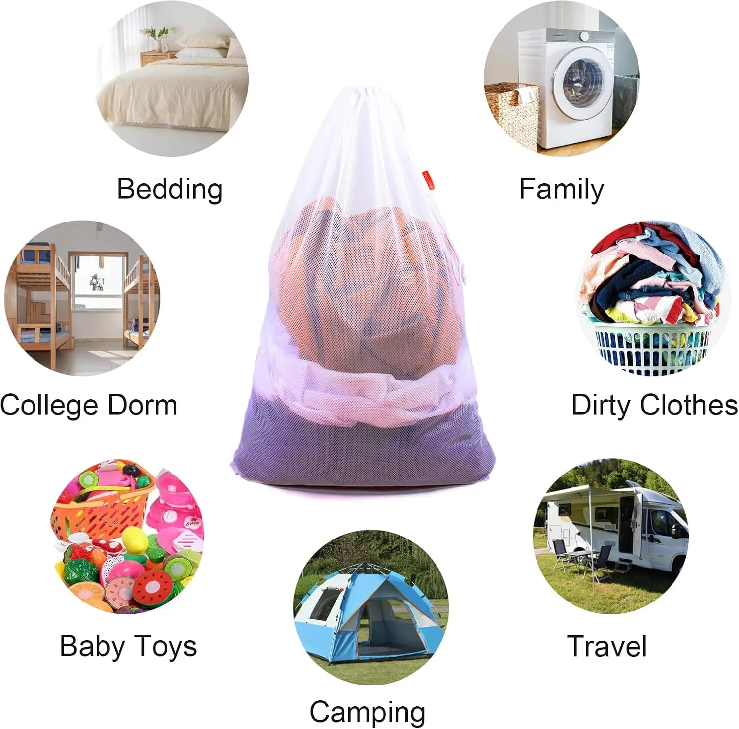 Mesh Laundry Bag Heavy Duty Drawstring Bag, Factories, College, Dorm, Travel and Apartment Dwellers, 24 x 36 Inches, 2 Pack, Black&White