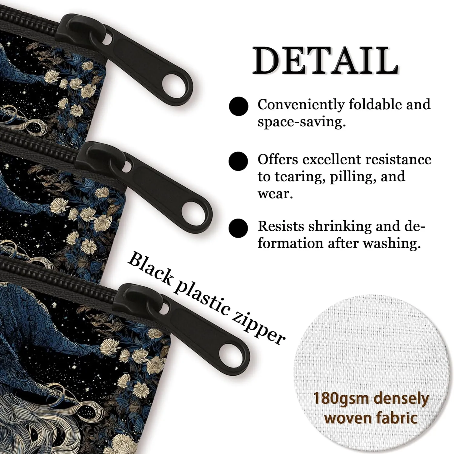 Moonlit Witch Makeup Bag, Midnight Blue Fantasy Cosmetic Travel Pouch for Women, Portable Small Canvas Zipper Clutch, Gift for Festivals and Seasonal Occasions 7x9 Inch