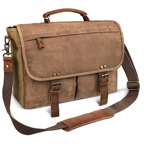 MROYALE™ Vintage Waxed Canvas/Leather 15.6" Laptop Crossbody Messenger Briefcase