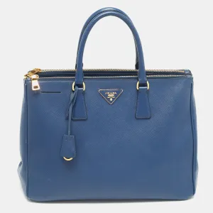 Navy Blue Saffiano Lux Leather Large Double Zip Tote