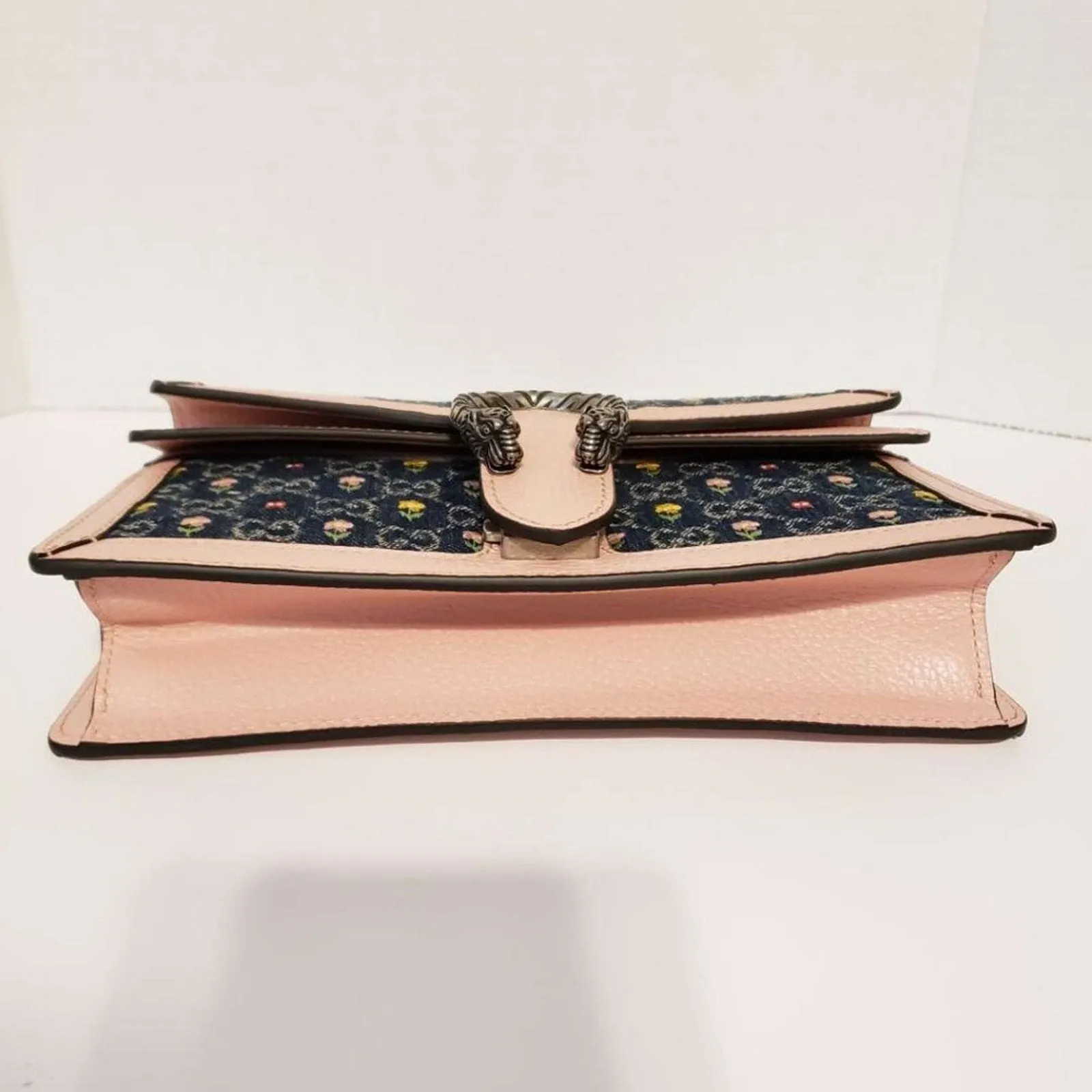 New Denim Floral Embroidered GG Monogram Dollar Calfskin Small Dionysus Bag