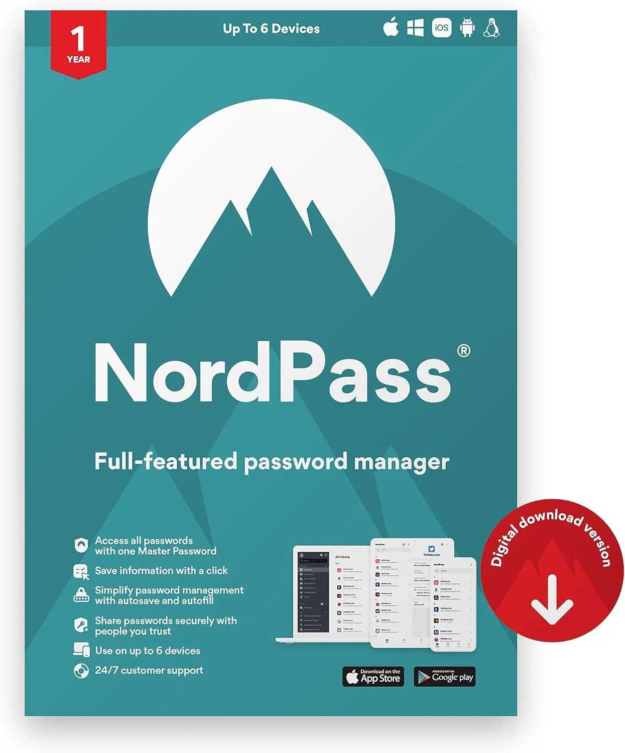 NordPass Premium, Unlimited Devices, 1-Year, Password Manager, Digital Code