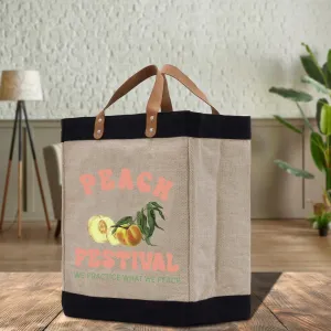 Peach Farm Fresh Market Jute Tote Bag Farmers Fruit Lover Burlap Bag Fruity Vintage Market Jute Burlap Bag Vintage Farmer Tote Bag (VTB1005)
