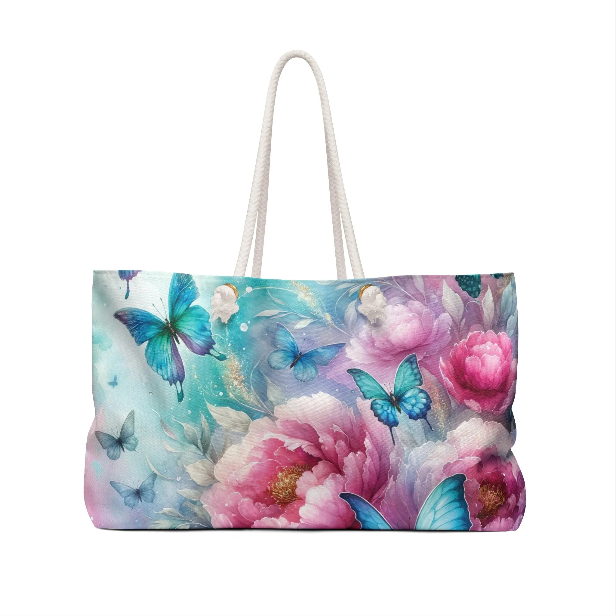 Personalised/Non-Personalised Weekender Bag, Floral, Butterflies, Large Weekender Bag, Beach Bag, Book Bag